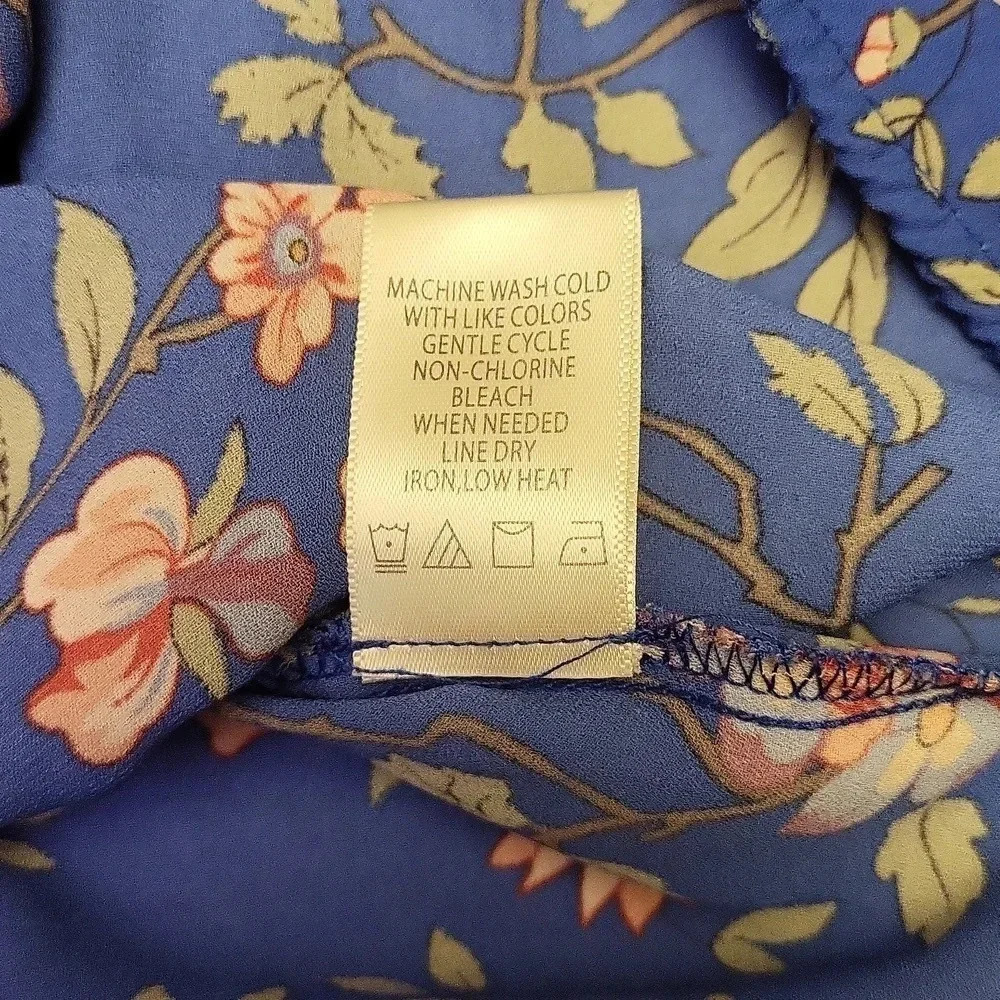 Max Studio Blue Floral Surplice Blouse Flutter Long Sleeves Womens Size XL - Picture 6 of 8